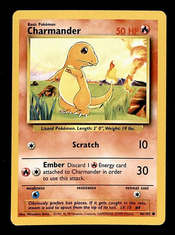 Charmander Base Set 1999 Unlimited Print LP, 46/102 Pokemon Card.