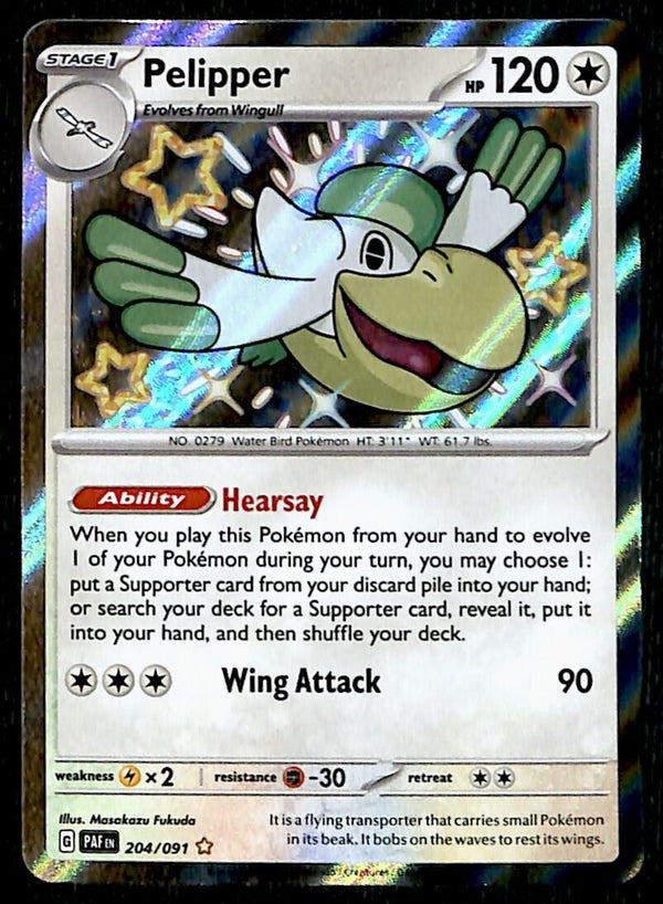 Pelipper Shiny Paldean Fates 204/091, NM Pokemon Card Pelipper Shiny Paldean Fates 204/091, NM Pokemon Card