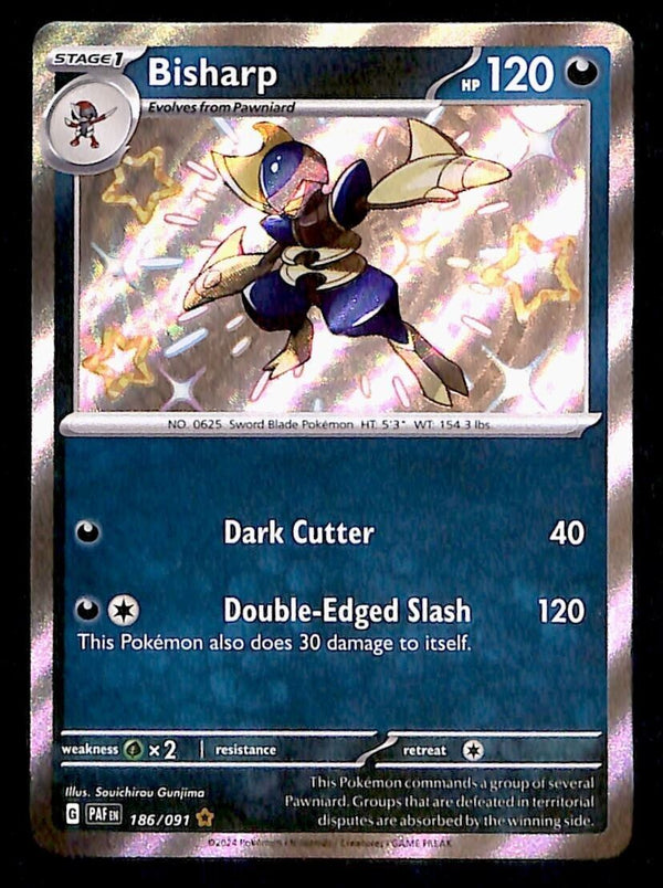 Shiny Bisharp Ultra Rare Paldean Fates 186/091, NM Pokemon Card Shiny Bisharp Ultra Rare Paldean Fates 186/091, NM Pokemon Card