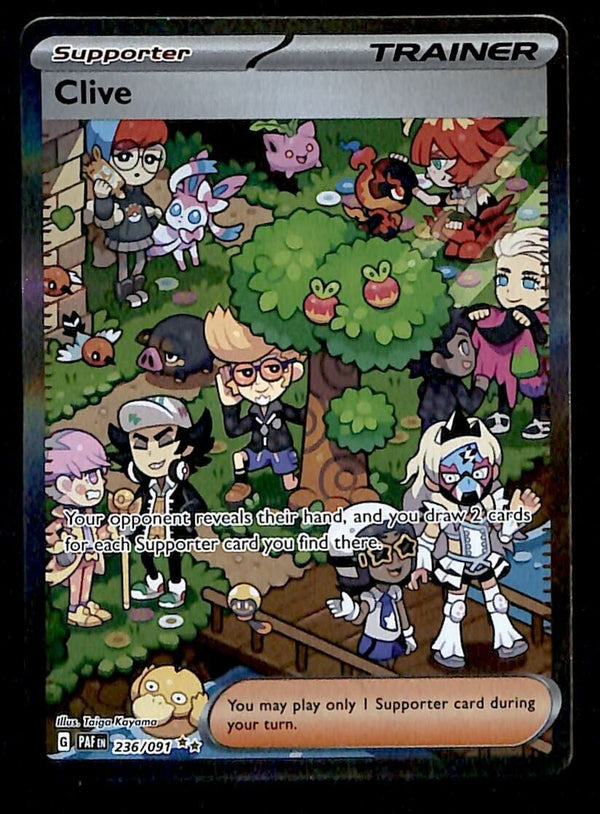 Clive Full Art Paldean Fates 236/091, NM Pokemon Card Clive Full Art Paldean Fates 236/091, NM Pokemon Card