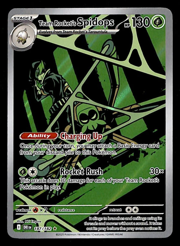 Team Rockets Spidops Illustration Rare Destined Rivals NM, 187/182 Pokemon Card