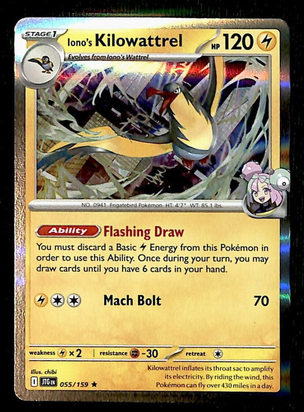 kilowattrel pokemon card Iono's Kilowattrel holo Rare Journey Together 055/159, NM Pokemon Card