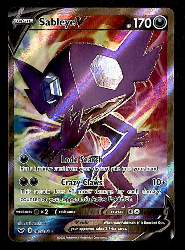 Sableye V Full Art Sword & Shield 194/202, NM Pokemon Card Sableye V Full Art Sword & Shield 194/202, NM Pokemon Card