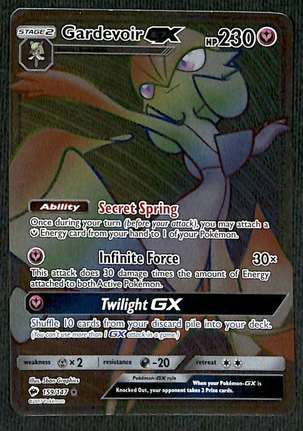 Gardevoir GX Rainbow Rare Burning Shadows 159/147, NM Pokemon Card