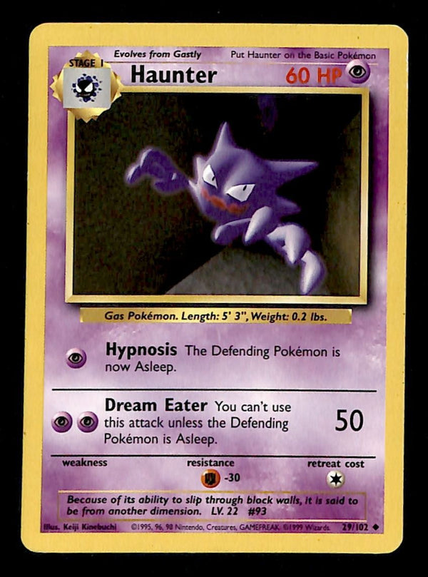 Haunter Base Set 1999 Unlimited Print LP, 29/102 Pokemon Card.
