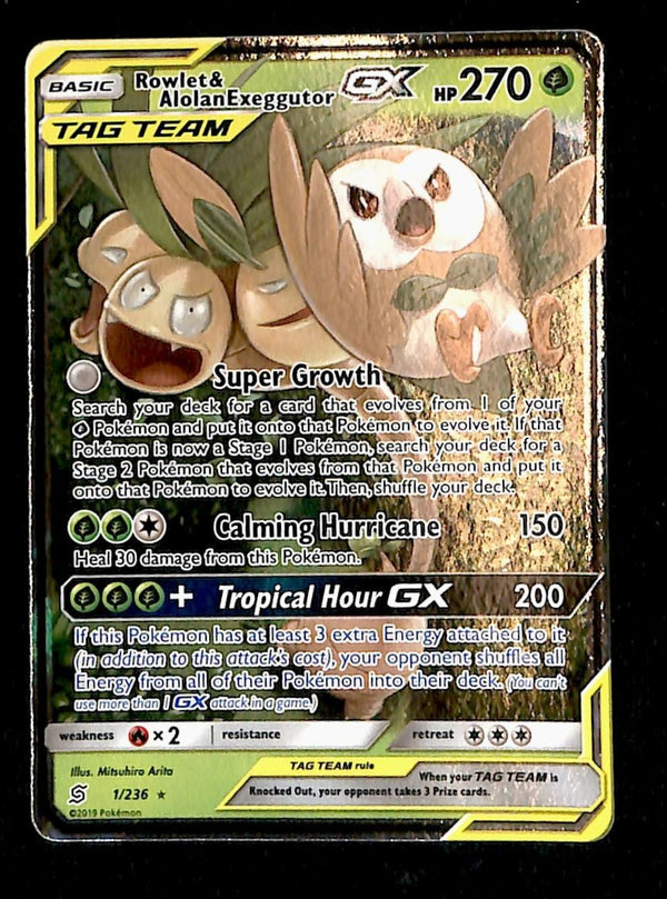 Rowlet & Alolan Exeggutor Unified Minds 1/236, NM Pokemon Card