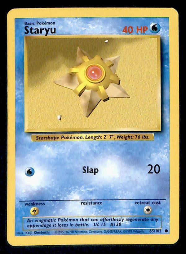 Staryu Base Set 1999 Unlimited Print LP, 65/102 Pokemon Card.