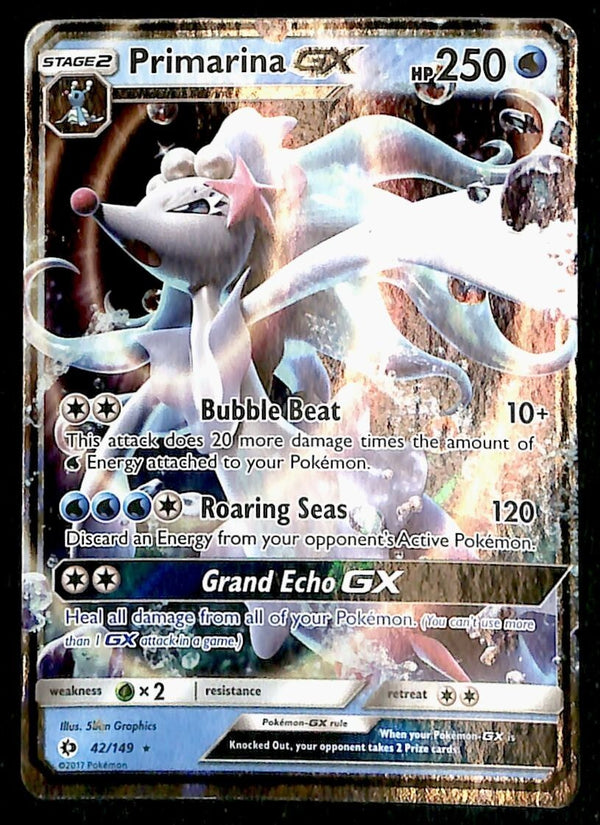 Primarina GX Ultra Rare Sun & Moon 42/149, EX Pokemon Card Primarina GX Ultra Rare Sun & Moon 42/149, EX Pokemon Card