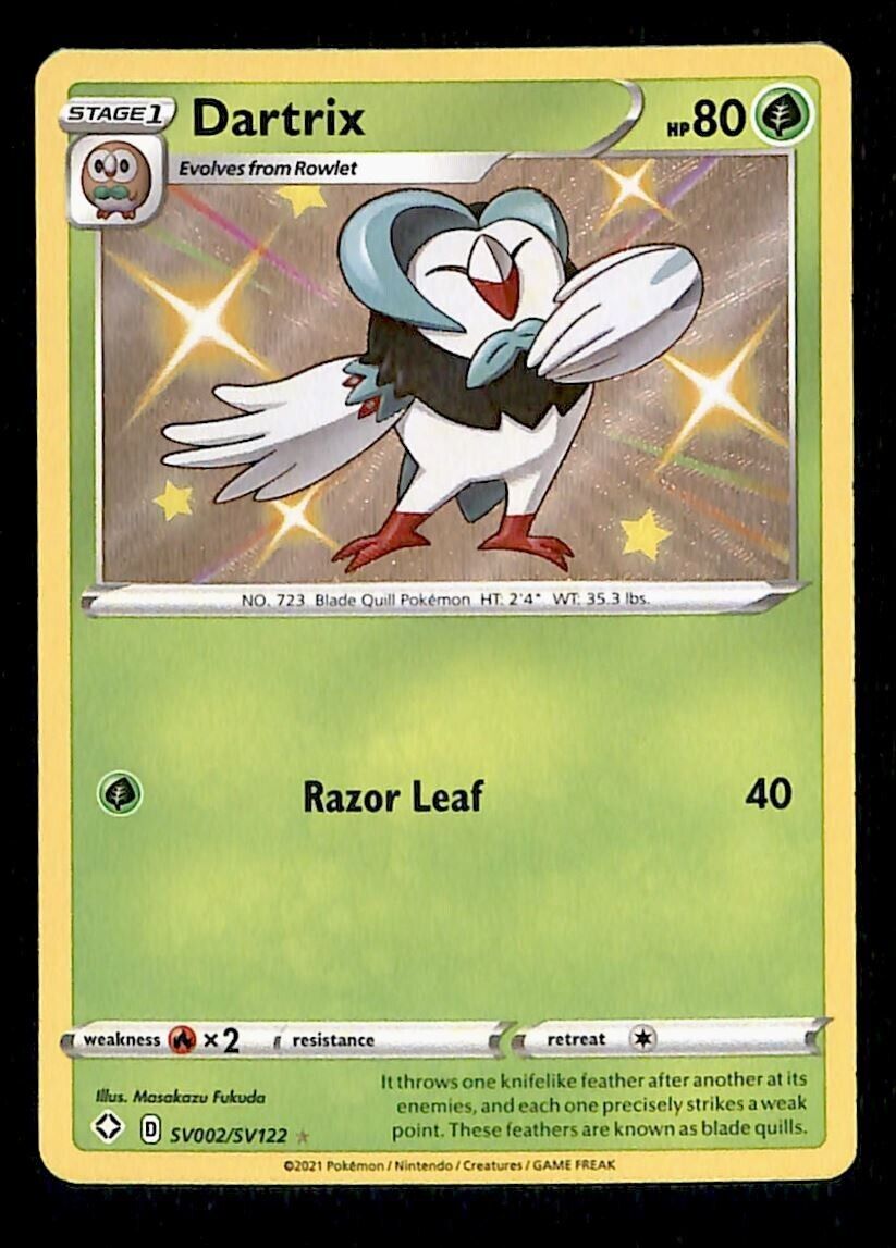 Shiny Dartrix Ultra Rare Shining Fates SV002/SV122, NM Pokemon Card