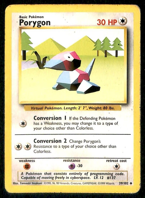 Porygon Base Set 1999 Unlimited Print VG, 39/102 Pokemon Card.