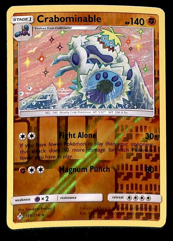 Crabominable Reverse Holo Unbroken Bonds 105/214, NM Pokemon Card