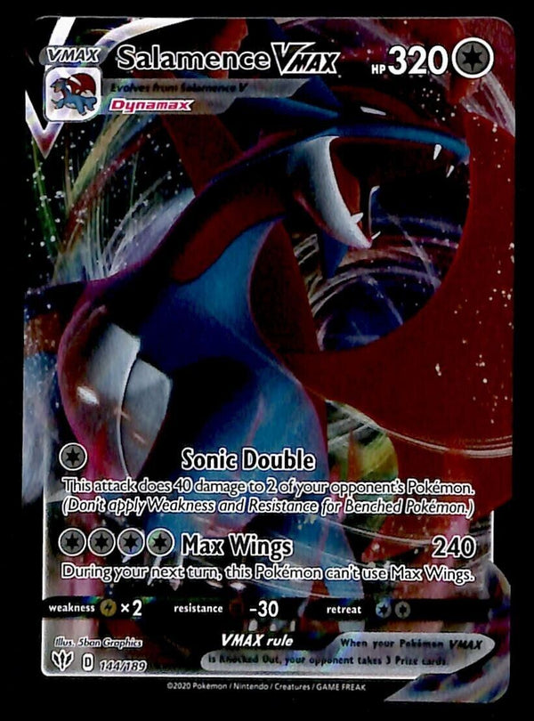 Salamence Vmax Full Art Darkness Ablaze 144/189, NM Pokemon Card