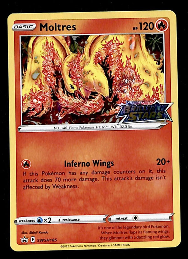 Moltres Holo Brilliant Stars Stamp Black Star Promo SWSH185, NM Pokemon Card