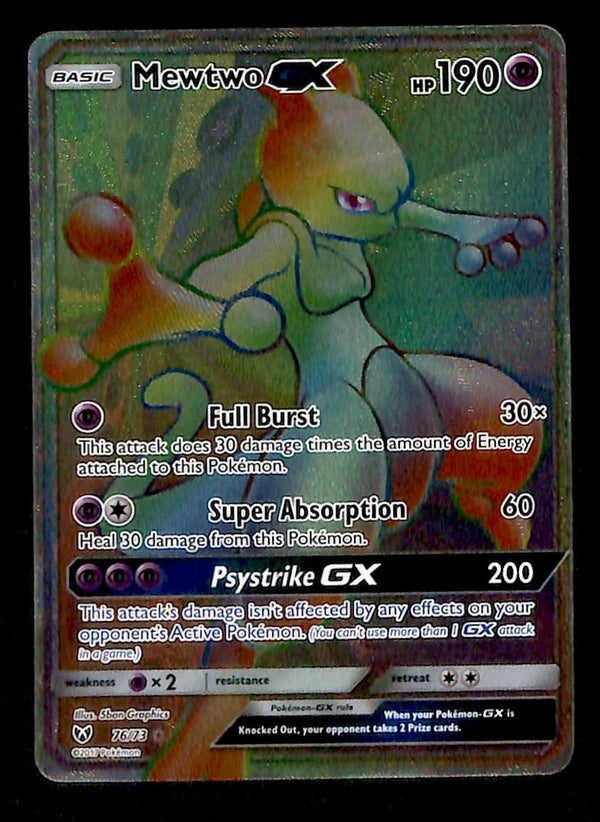Mewtwo GX Rainbow Rare Shining Legends 76/73, NM Pokemon Card Mewtwo GX Rainbow Rare Shining Legends 76/73, NM Pokemon Card