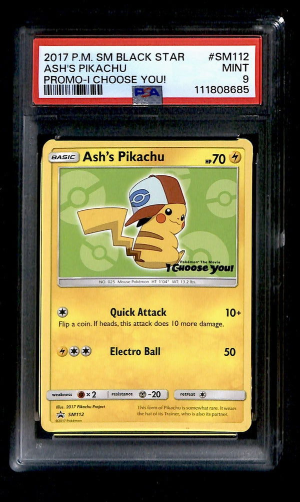 Ash's Pikachu I Choose You! Stamped Promo SM112, PSA 9 Pokemon Card