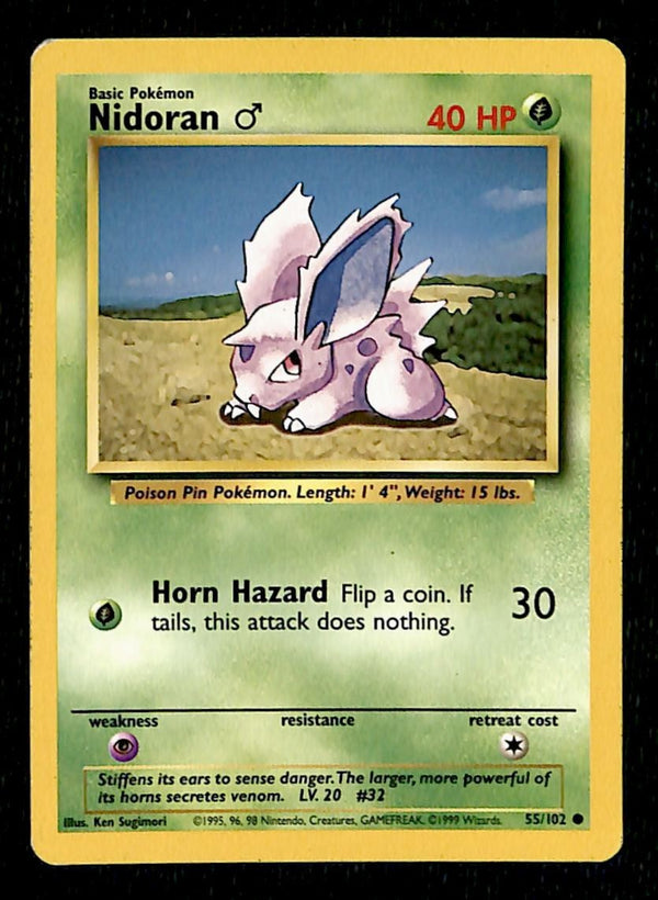 Nidoran Base Set 1999 Unlimited Print LP, 55/102 Pokemon Card.