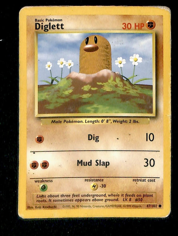 Diglett Base Set 1999 Unlimited Print VG, 47/102 Pokemon Card.