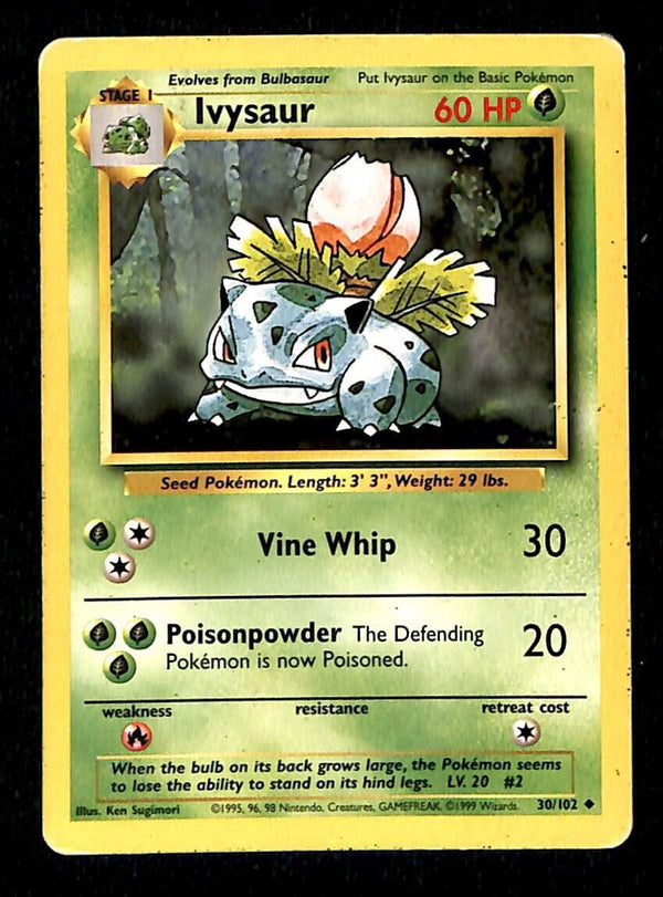 Ivysaur Base Set 1999 Unlimited Print VG, 30/102 Pokemon Card.