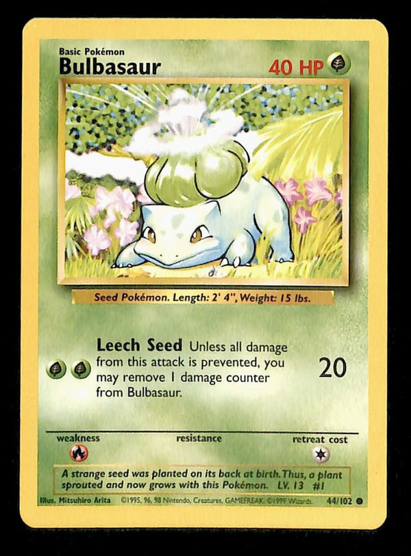 Bulbasaur Base Set 1999 Unlimited Print NM, 44/102 Pokemon Card.