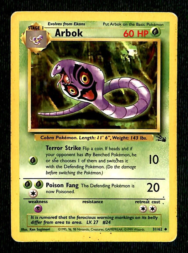 Arbok Fossil VG, 31/62 Pokemon Card