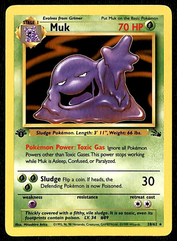 Muk Fossil 1st Edition Fossil NM, 28/62 Pokemon Card