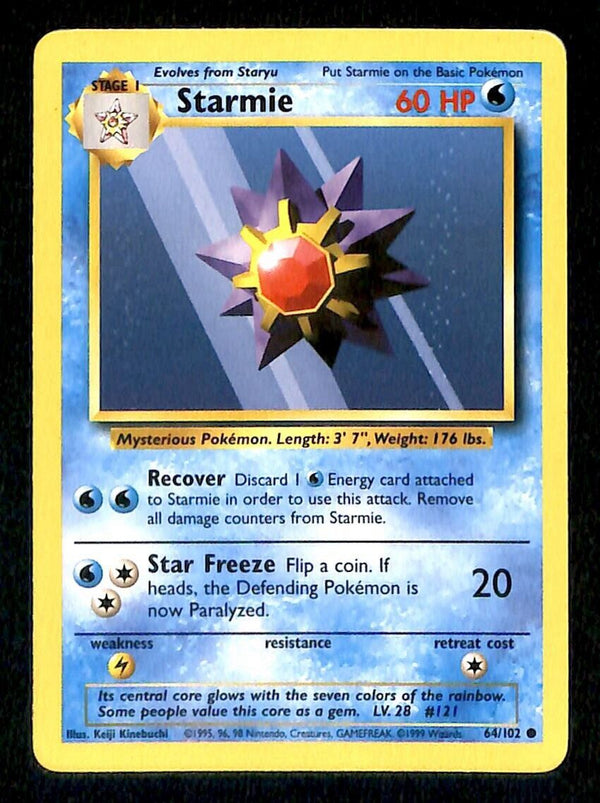 Starmie Base Set 1999 Unlimited Print NM, 64/102 Pokemon Card.