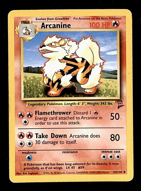 Arcanine Base Set 2 VG, 33/130 Pokemon Card