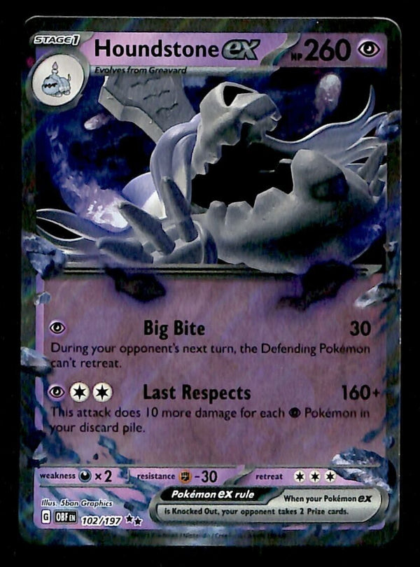 Houndstone ex Ultra Rare Obsidian Flames 102/197, NM Pokemon Card Houndstone ex Ultra Rare Obsidian Flames 102/197, NM Pokemon Card