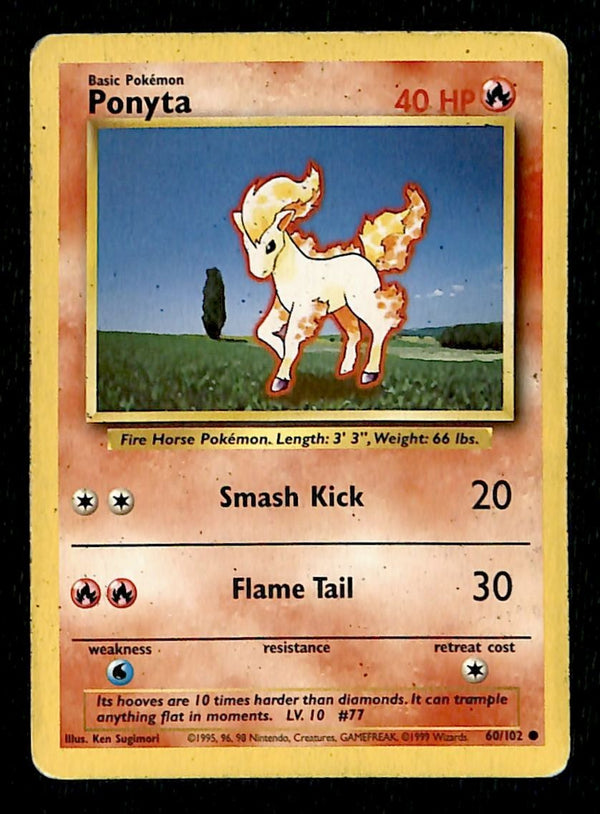 Ponyta Base Set 1999 Unlimited VG, 60/102 Pokemon Card.