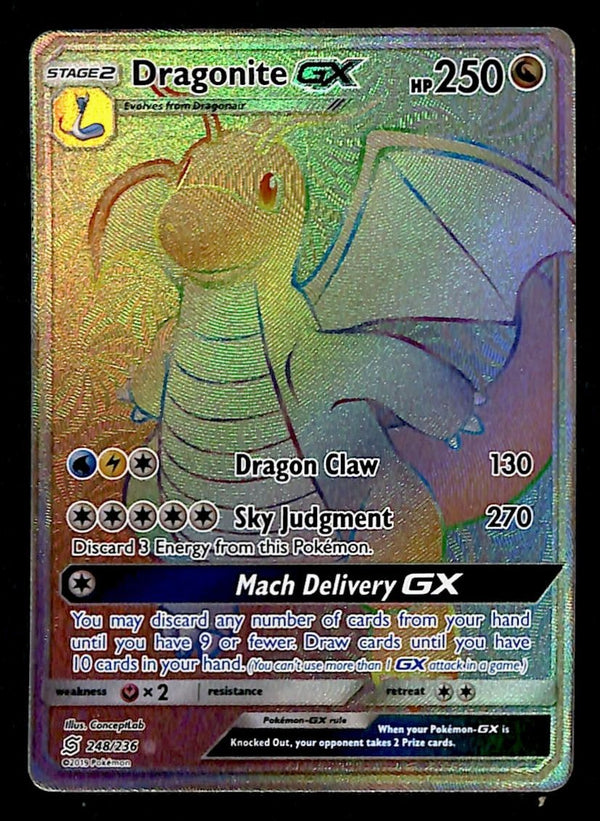 Dragonite GX Rainbow Full Art Unified Minds 248/236, NM Pokemon Card