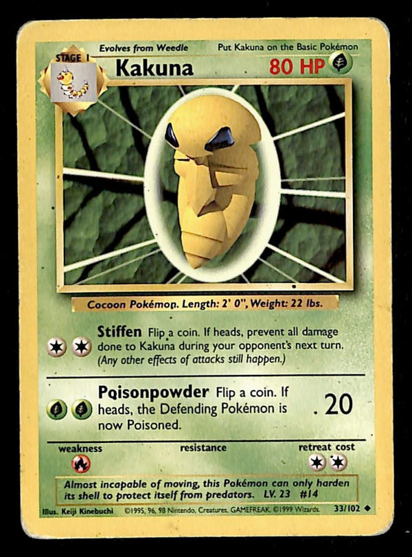 Kakuna Base Set 1999 Unlimited Print VG, 33/102 Pokemon Card.