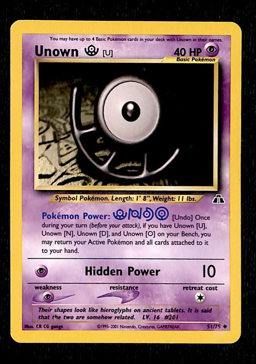 Unown Neo Discovery VG, 51/75 Pokemon Card.