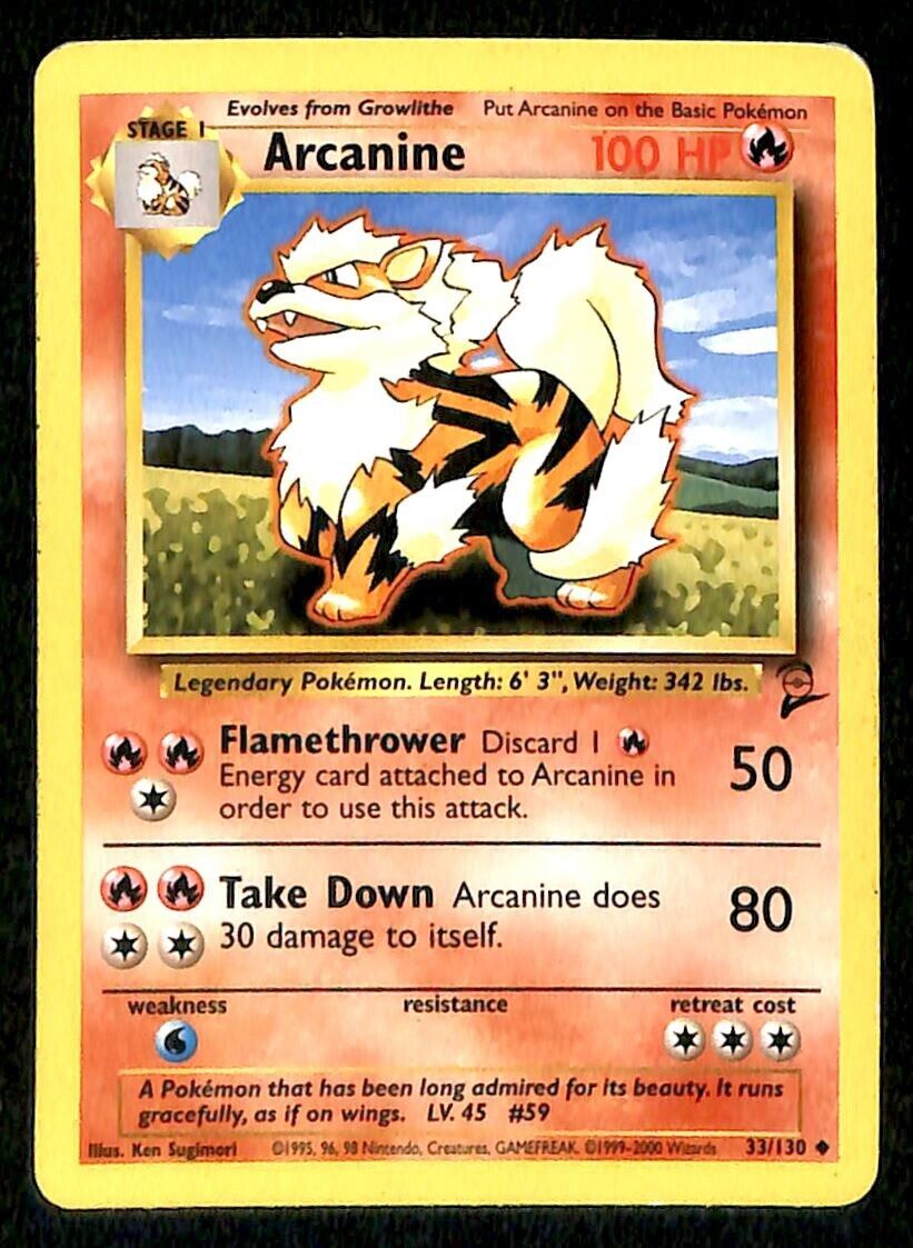 Arcanine Base Set 2 EX, 33/130 Pokemon Card