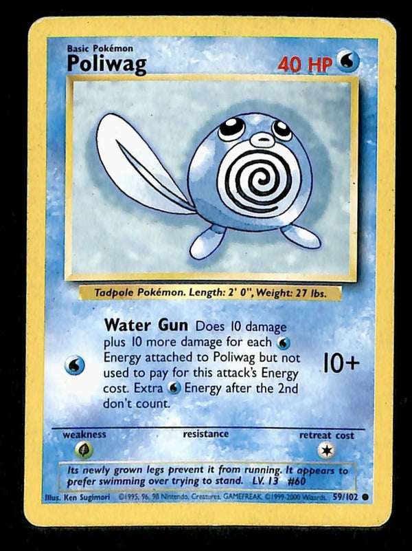 Poliwag Base Set 1999-2000 4th Print VG, 59/102 Pokemon Card.