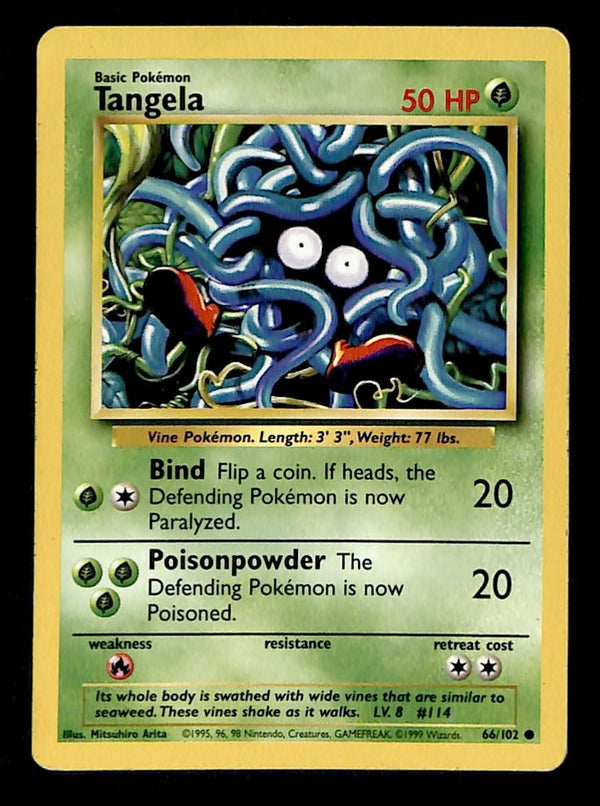Tangela Base Set 1999 Unlimited Print LP, 66/102 Pokemon Card.