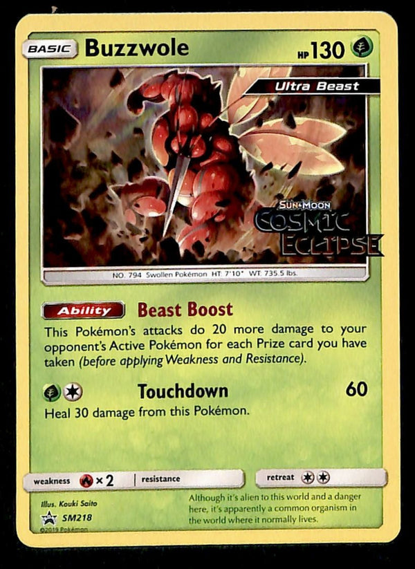 Buzzwole Holo Cosmic Eclipse Stamp Black Star Promo SM218, NM Pokemon Card
