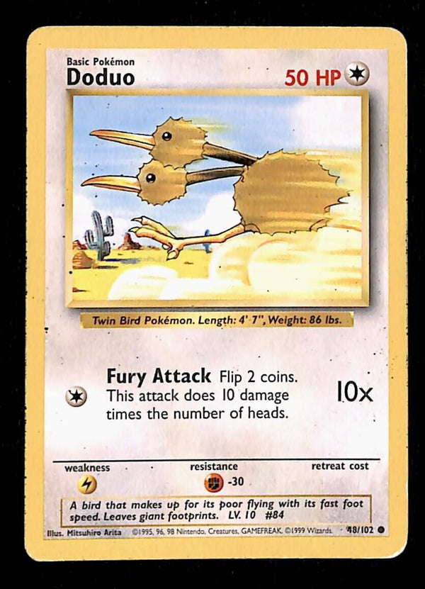 Doduo Base Set 1999 Unlimited Print VG, 48/102 Pokemon Card.