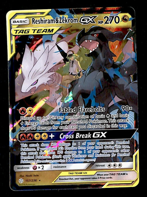 Reshiram & Zekrom GX Rare Cosmic Eclipse 157/236, NM Pokemon Card