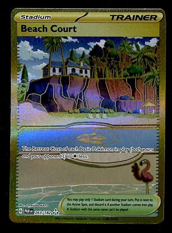 Beach Courth Gold Card Secret Rare Paradox Rift 263/182, NM Pokemon Card