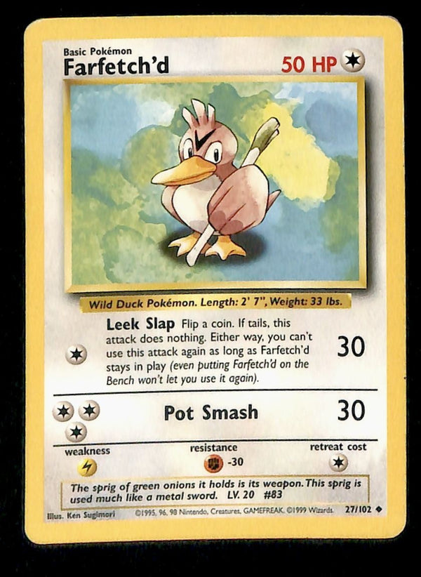 Farfetch'd Base Set 1999 Unlimited Print LP, 27/102 Pokemon Card.