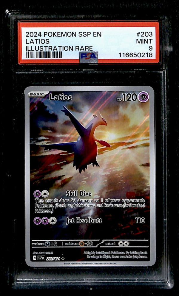 Latios Illustration Rare Surging Sparks 203/191, PSA 9 Pokemon Card