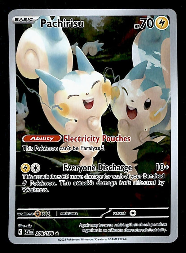 Pachirisu Illustration Rare Scarlet & Violet Base 208/198, NM Pokemon Card