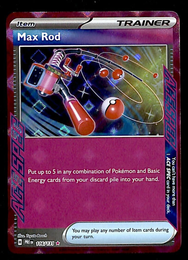 Max Rod Ace Spec Prismatic Evoloutions 116/131, NM Pokemon Card