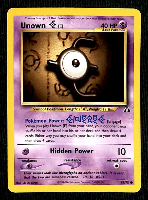 Unown E Neo Discovery EX, 67/75 Pokemon Card.