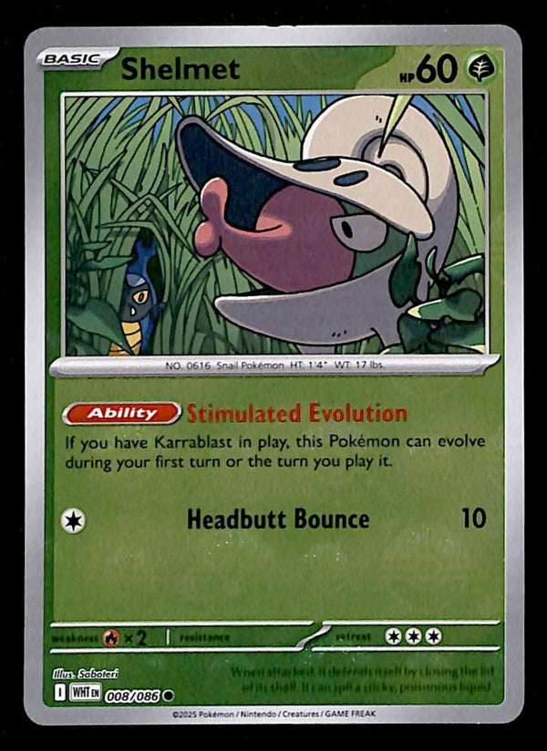 Shelmet Pokeball Reverse Holo White Flare 008/086, NM Pokemon Card