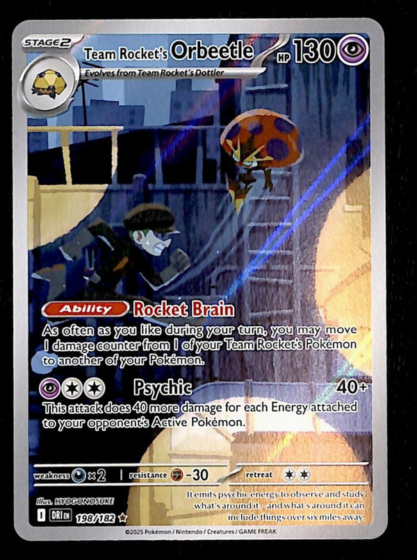 Team Rockets Orbeetle Illustration Rare Destined Rivals NM, 198/182 Pokemon Card