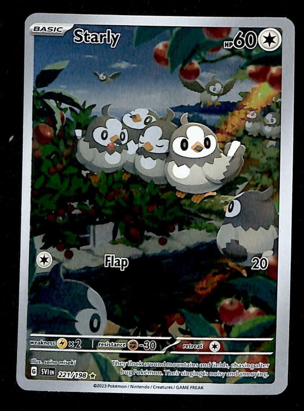 Starly Illustrator Rare Scarlet & Violet Base 221/198, NM Pokemon Card Starly Illustrator Rare Scarlet & Violet Base 221/198, NM Pokemon Card