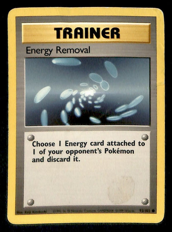 Energy Removal Base Set 1999 Unlimited VG, 92/102 Pokemon Card.
