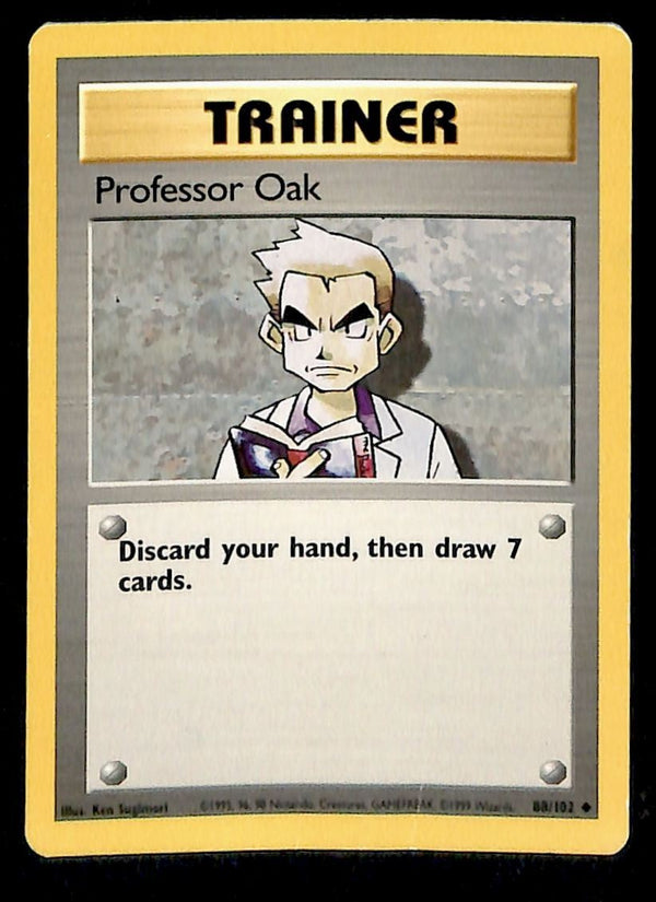 Professor Oak Base Set 1999 Unlimited VG, 88/102 Pokemon Card.