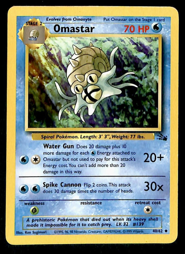 Omastar Fossil LP, 40/62 Pokemon Card